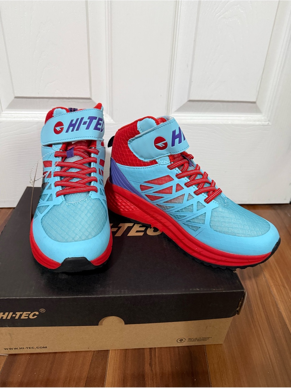 Hi-Tec Kids Light Blue and Red High-Top Sneakers